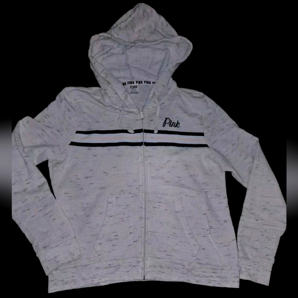 Victoria Secret Pink Perfect Full Zip Sweater Space Dye Hooded  Size Large